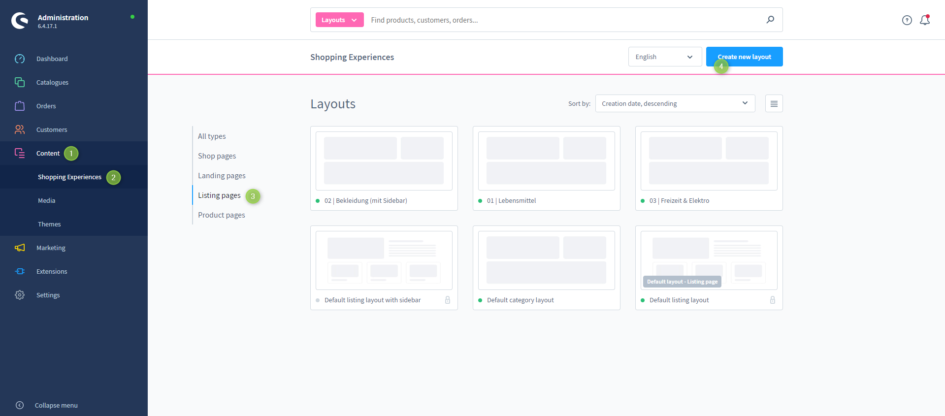 Shopware 6 Erlebniswelt-Verwaltung